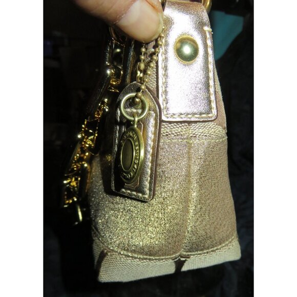 Coach 2007 Cursive Creed Signature Shimmer Stripe Canvas & Leather Demi Baguette - Picture 4 of 12